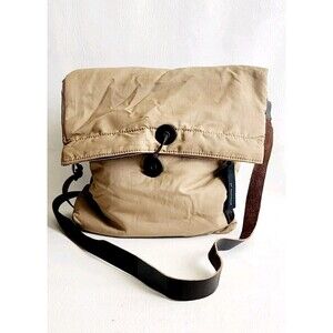 Property Of  Crossbody Messenger Bag Nylon Cotton Blend & Leather Brown Tan